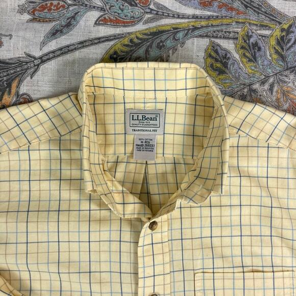 L.L. Bean Yellow Blue Long Sleeve Button Cotton Shirt M Regular - Picture 3 of 8